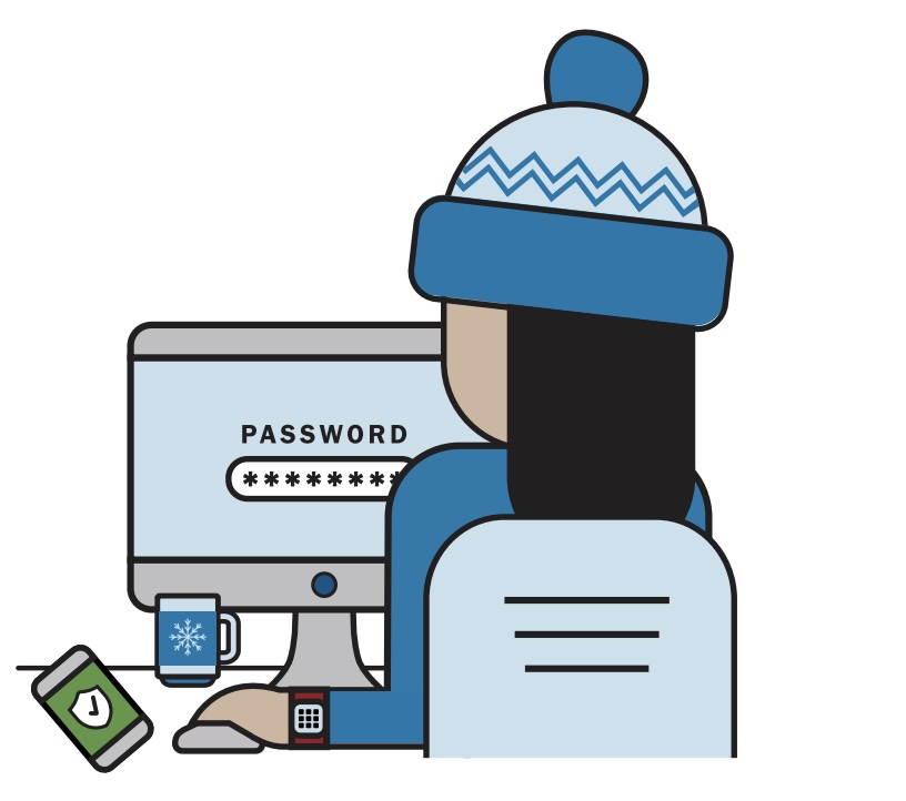 Graphic: Person sitting at computer entering password